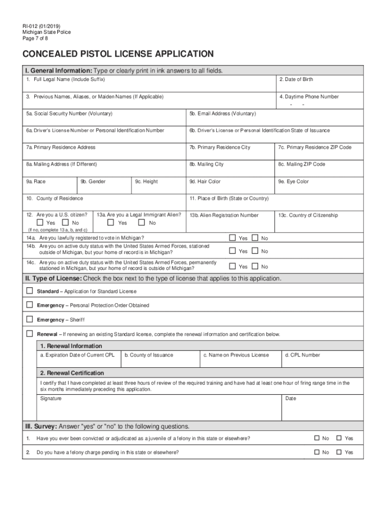  Michigan Cpl Renewal Form PDF 2019-2024